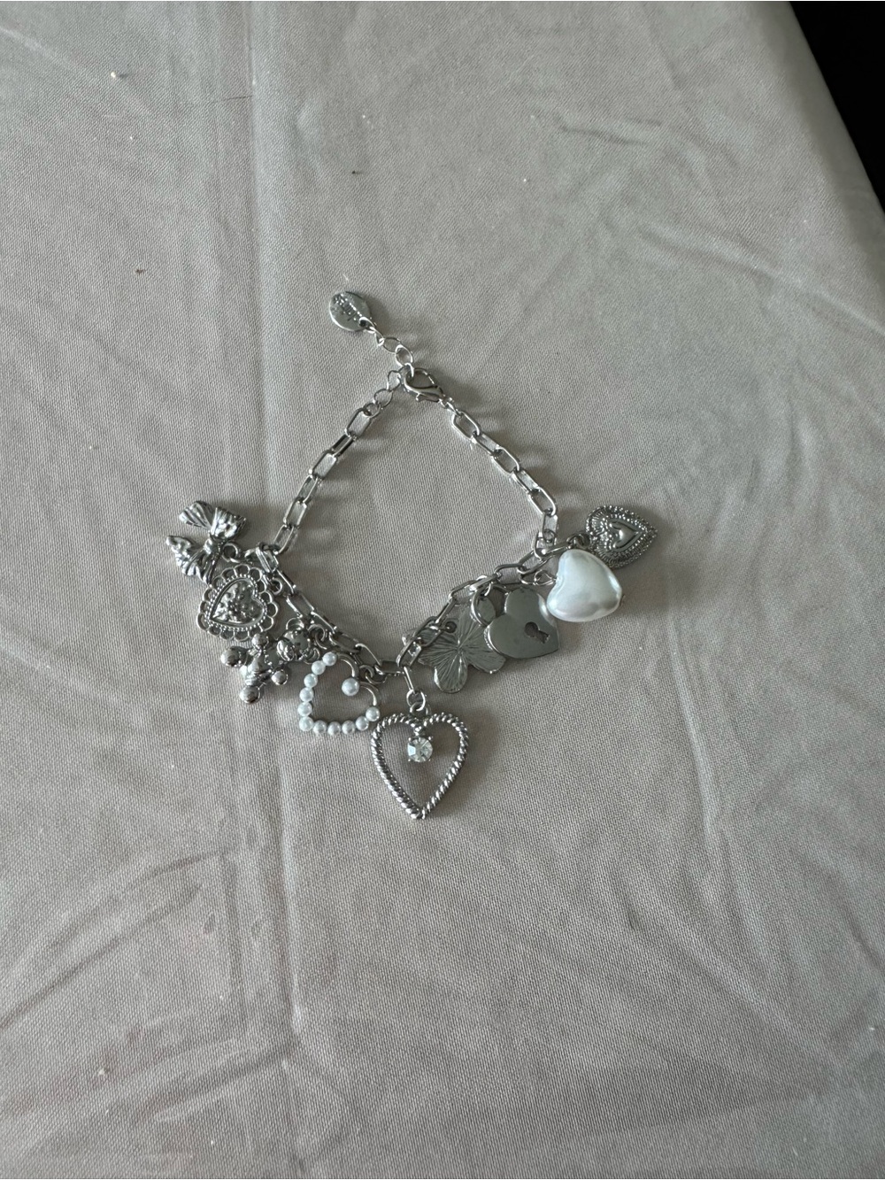 Claire's Silver Heart Charm Bracelet with Pearl Accent